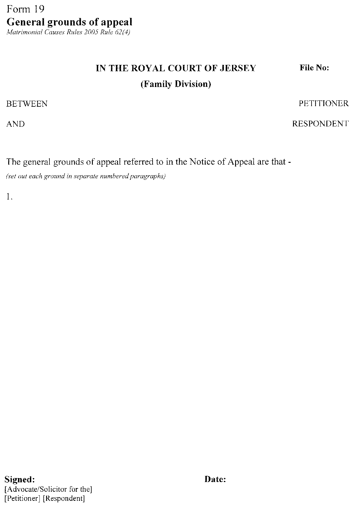 Form 19 - General grounds of appeal
