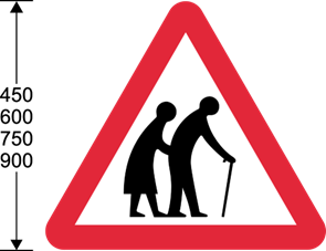 Red triangle with frail pedestrian symbols