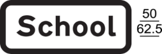 A black and white sign with black text